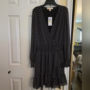 Michael By Michael Korrs Elegant Black and White Polka Dot Dress
